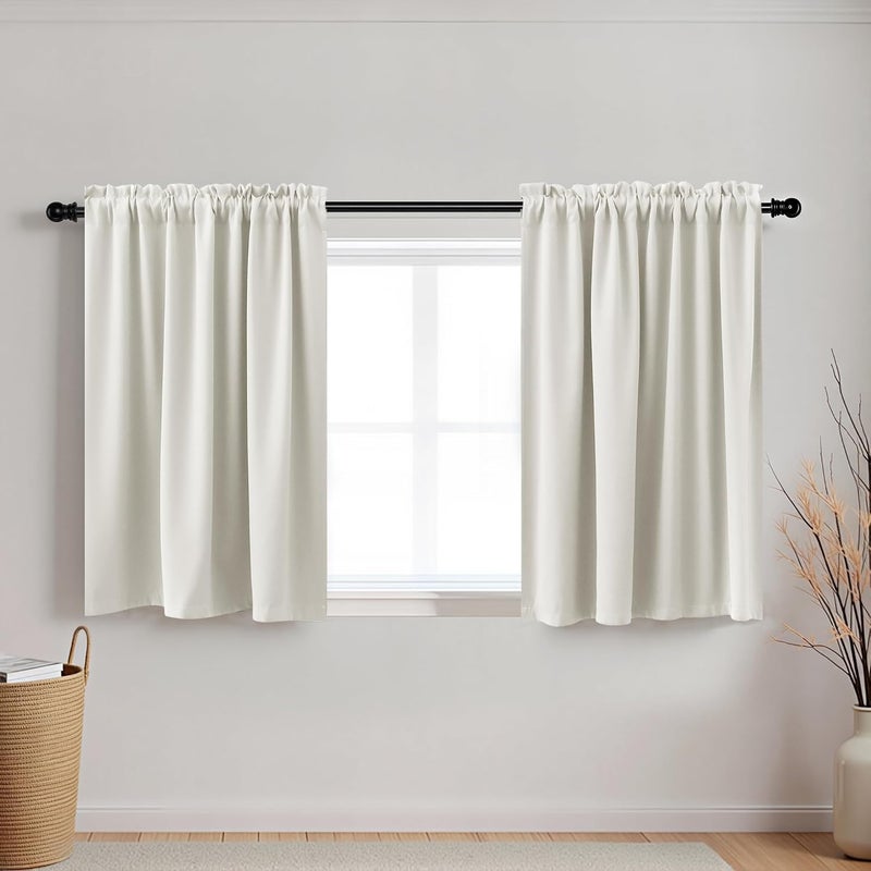 KOUFALL ستائر المطبخ ستائر كافيه قصيرة مظلمة صغيرة للنوافذ الحمام عرض 18 × 30 سم كريمي أبيض بيج - Image 1